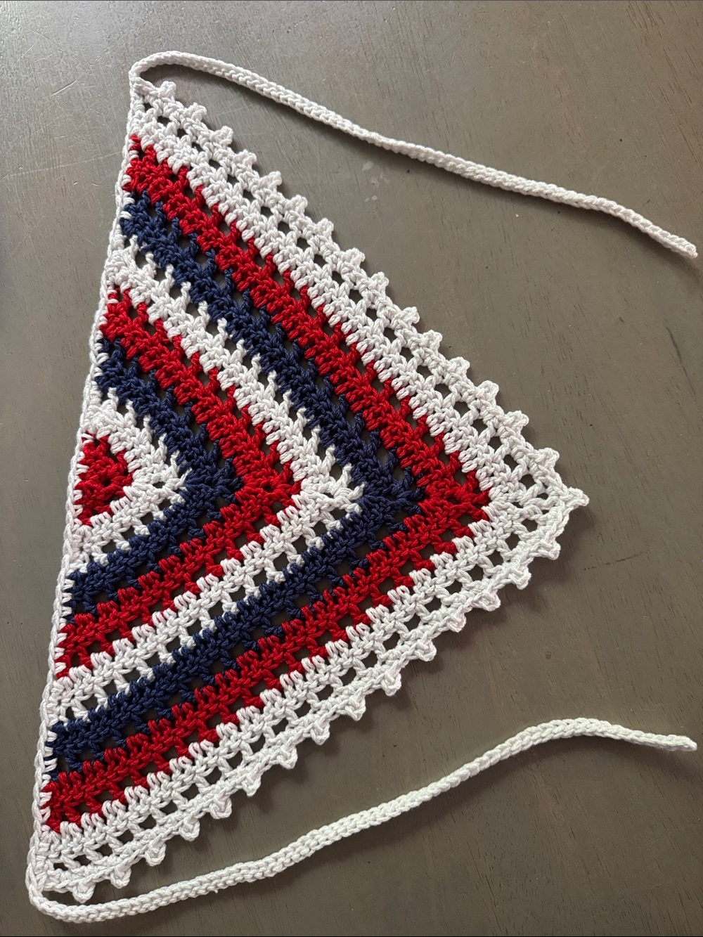 Handmade Crochet Bandana in Patriotic Red White & Blue 100% Cotton